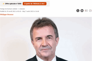 Portrait de Philippe Brassac, directeur général du Crédit Agricole, auteur en 2021 d'une prédiction sur la chute du prix du bitcoin pour 2025.