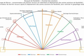 Bouquet de flexibilité du système électrique montrant les différentes solutions de flexibilité et la place du minage de Bitcoin comme consommateur de premier débouché et de dernier recours