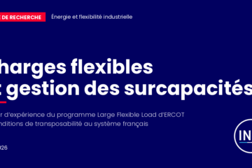 Bannière de la note de recherche INBi « Charges flexibles et gestion des surcapacités : retour d'expérience du programme Large Flexible Load d'ERCOT et conditions de transposabilité au système français », avril 2026.